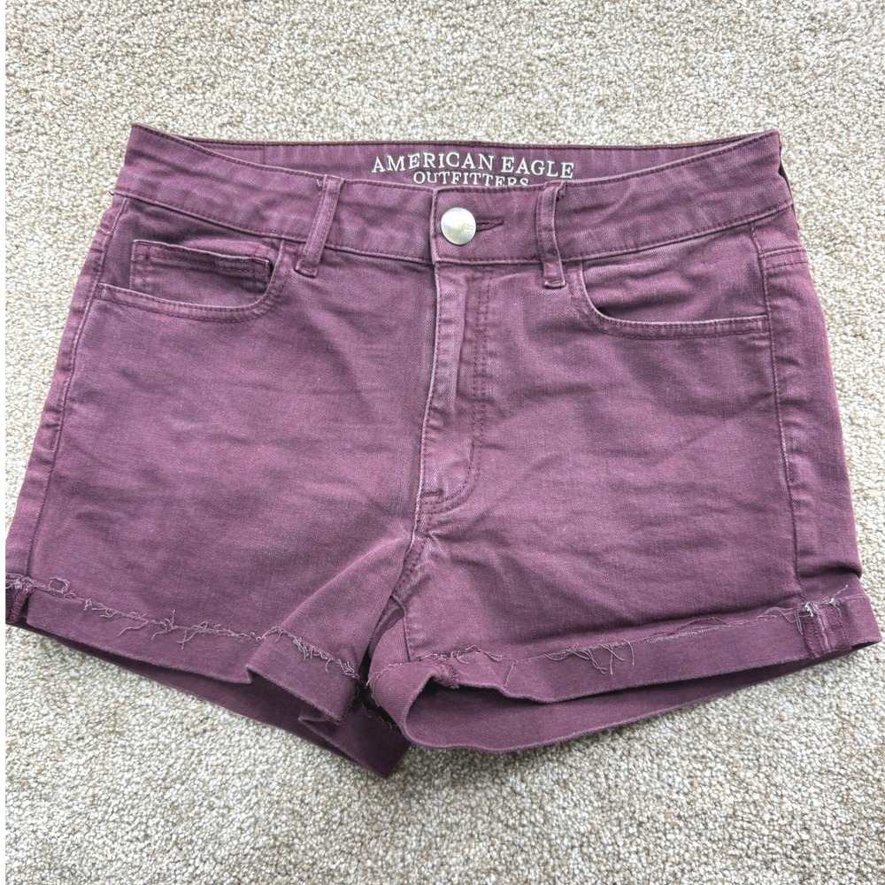 American Eagle Hi-Rise Shortie Shorts Burgundy Plum Super Stretch 6 Purple Jean